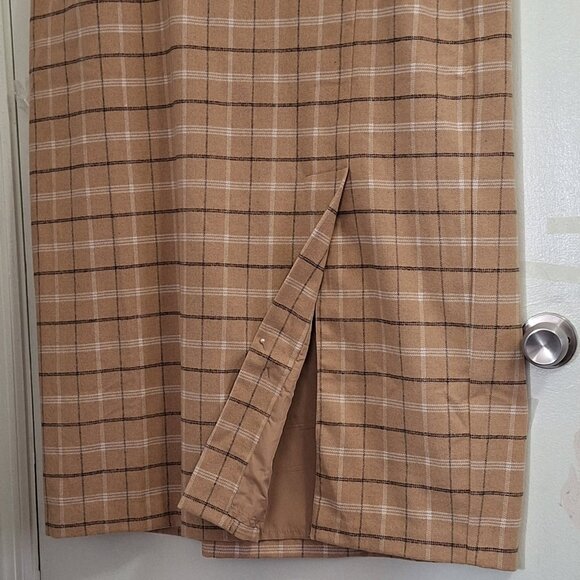 Jessica London Wool Pencil Skirt, Side Buttons, Ivory Shadow Plaid, Size 24W - Picture 4 of 8